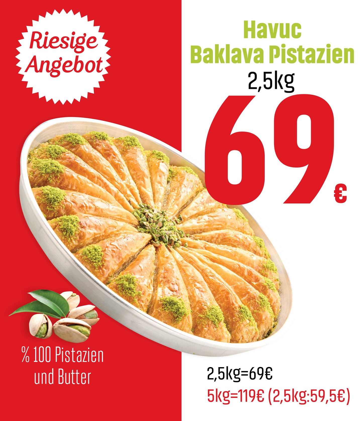 Havuc Baklava mit 100 Pistazien / 2,5-5 kg / RAMADAN ANGEBOT