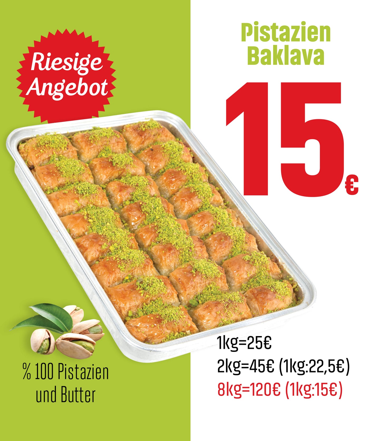 Baklava mit Pistazien / 1-2-8 kg - RAMADAN ANGEBOT